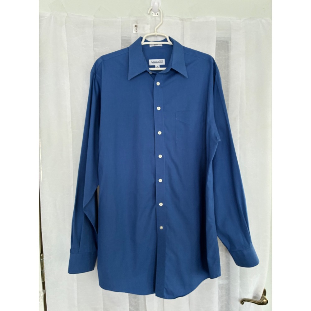 Joseph & Feiss Mens Blue Non-Iron 80s Cotton Dress Shirt 16 36/37 Long Sleeve